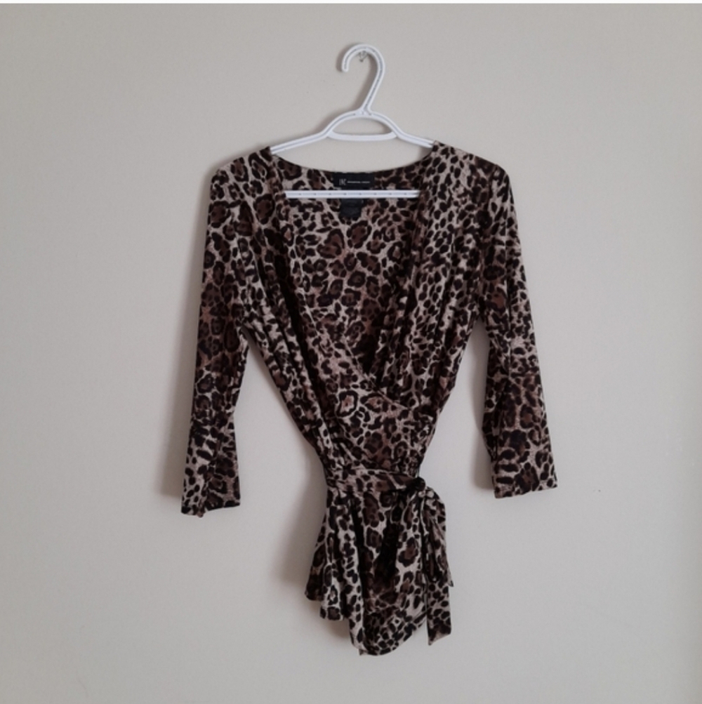 INC International Concepts Animal Print Wrap Blouse -Size M
